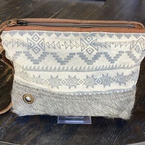 Myra Bag Foxy Tribe Gray Patterned Upcycled Canvas Clutch